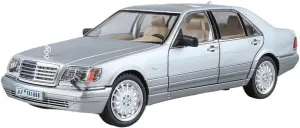 1 24 for Benz W140 S320 SEL Alloy Classic Car Model Diecast Metal Retro Old Vehicles Sound Light Car Model Simulation Vehicle Playset(Silver)