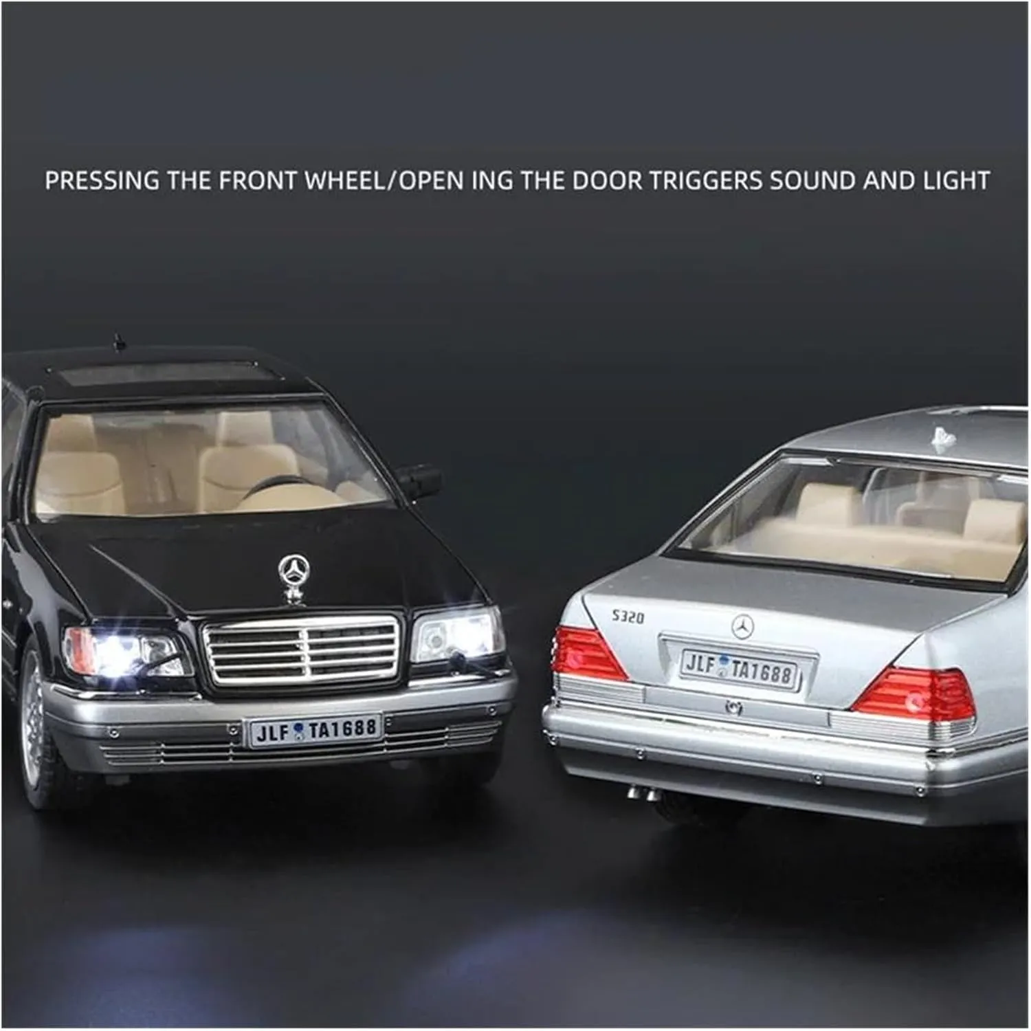 1 24 for Benz W140 S320 SEL Alloy Classic Car Model Diecast Metal Retro Old Vehicles Sound Light Car Model Simulation Vehicle Playset(Silver)