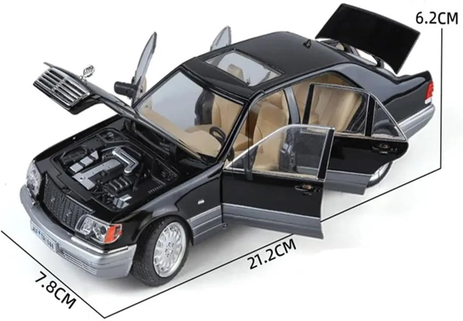 1 24 for Benz W140 S320 SEL Alloy Classic Car Model Diecast Metal Retro Old Vehicles Sound Light Car Model Simulation Vehicle Playset(Silver)