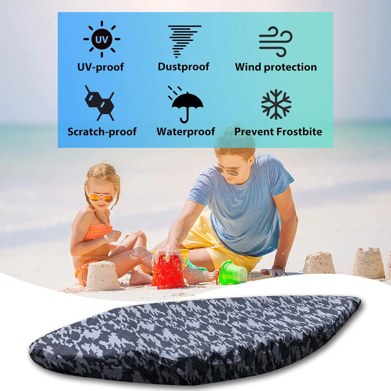 10-16FT Waterproof Kayak Covers for Outdoor Storage, Canoe Cover Accessories, Boat Cover Oxford Shade Marine Cockpit Dust Cover UV Protection Ultra Sunblock Shield for Fishing Boat Kayak Canoe
