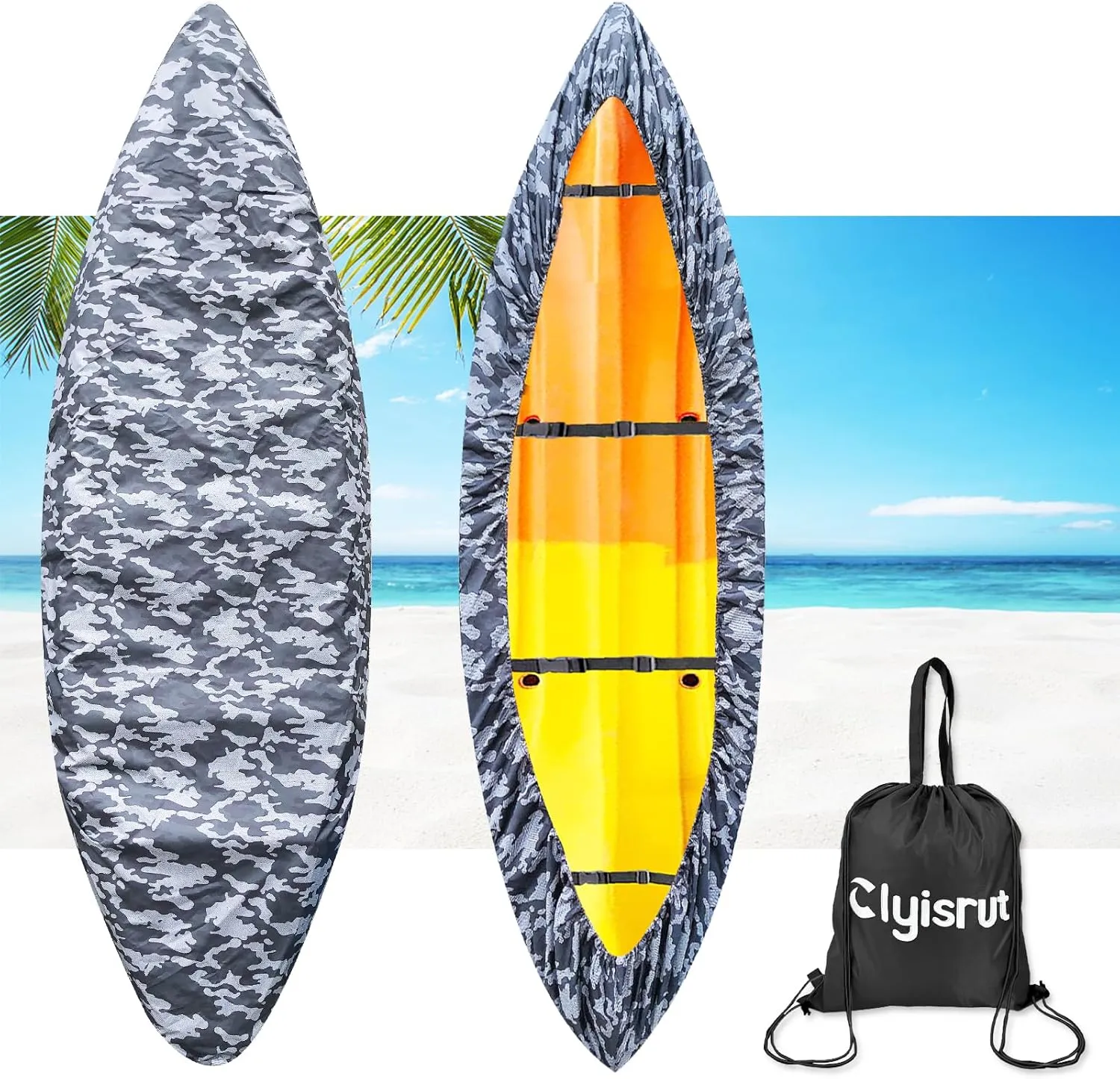 10-16FT Waterproof Kayak Covers for Outdoor Storage, Canoe Cover Accessories, Boat Cover Oxford Shade Marine Cockpit Dust Cover UV Protection Ultra Sunblock Shield for Fishing Boat Kayak Canoe
