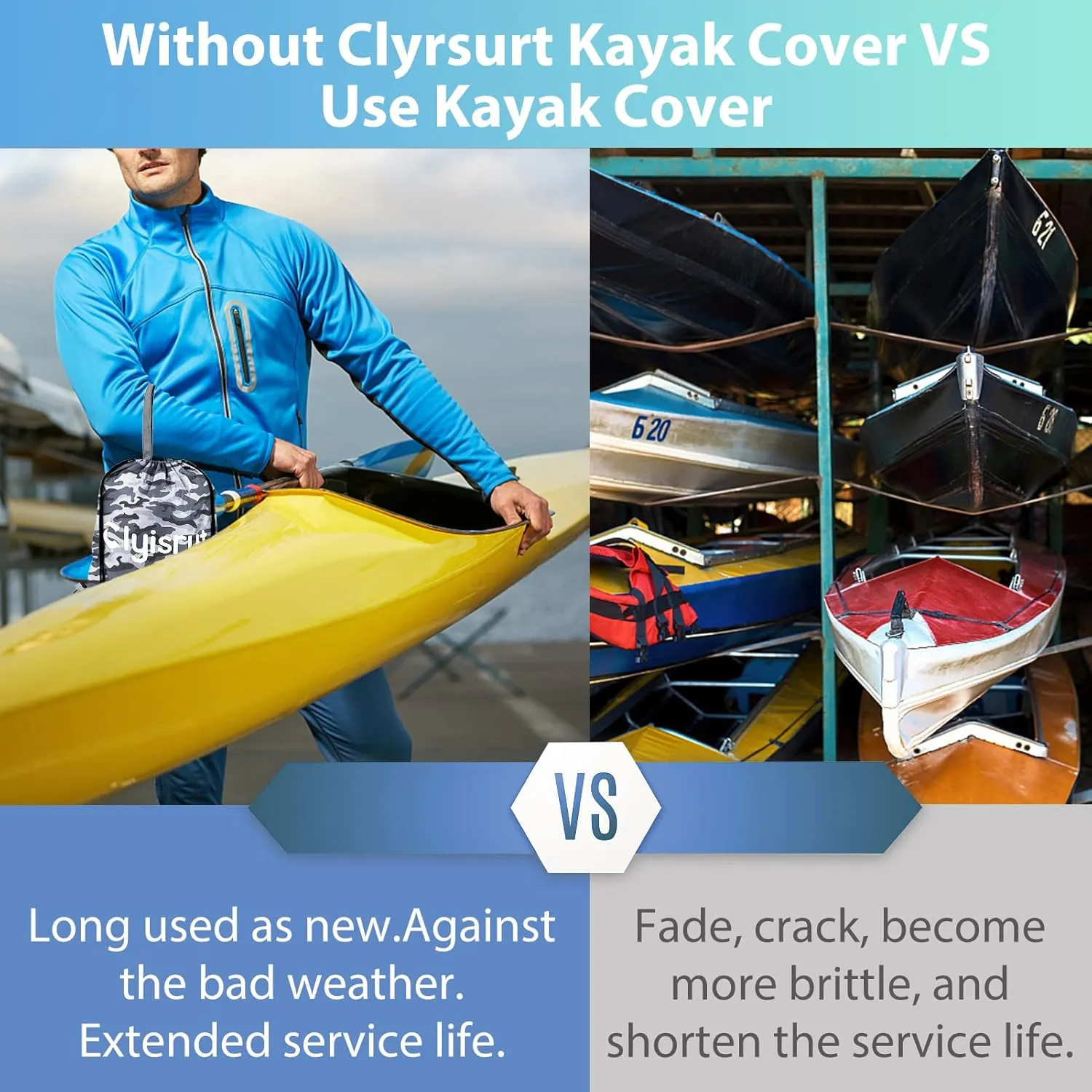 10-16FT Waterproof Kayak Covers for Outdoor Storage, Canoe Cover Accessories, Boat Cover Oxford Shade Marine Cockpit Dust Cover UV Protection Ultra Sunblock Shield for Fishing Boat Kayak Canoe