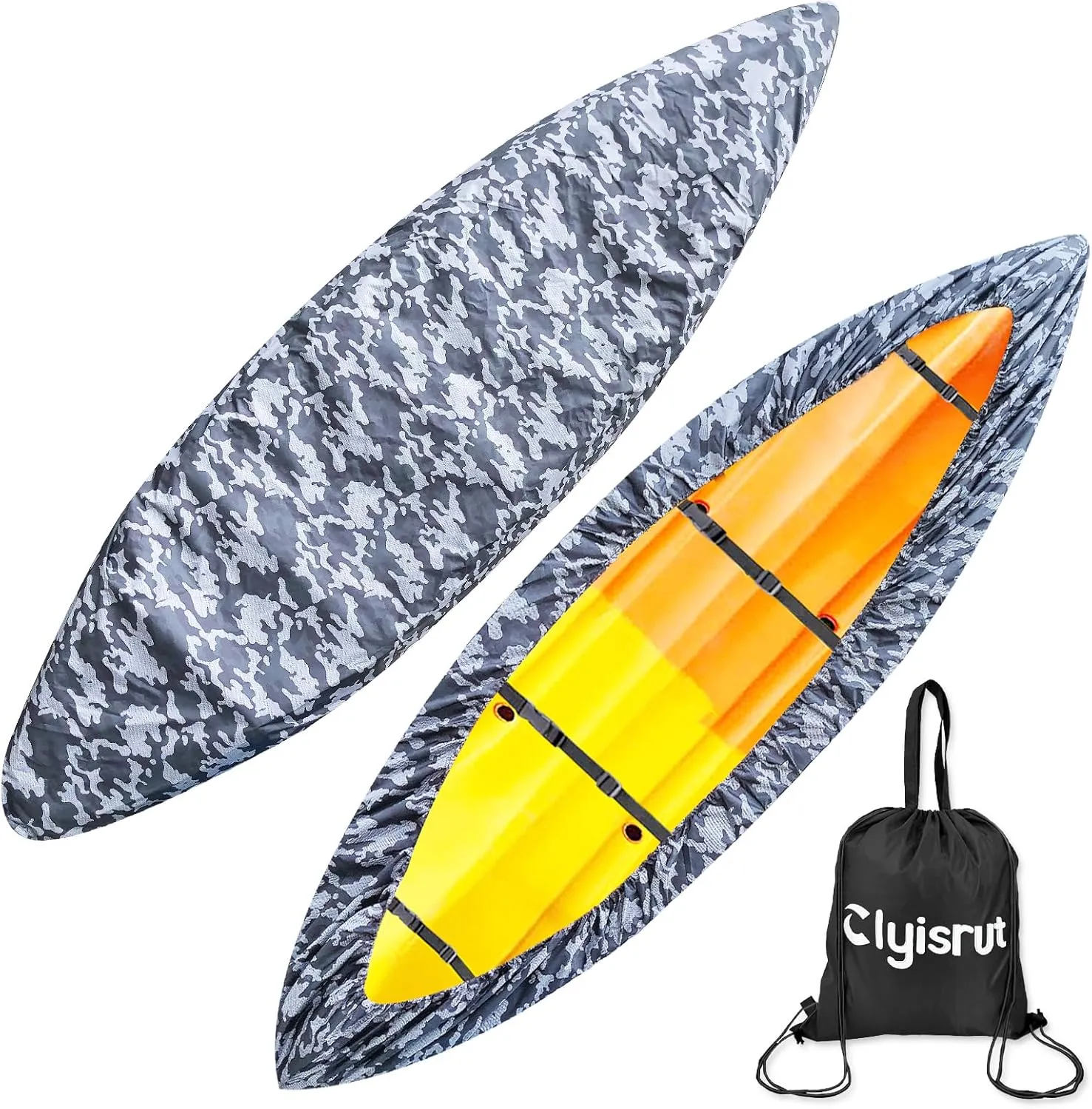 10-16FT Waterproof Kayak Covers for Outdoor Storage, Canoe Cover Accessories, Boat Cover Oxford Shade Marine Cockpit Dust Cover UV Protection Ultra Sunblock Shield for Fishing Boat Kayak Canoe