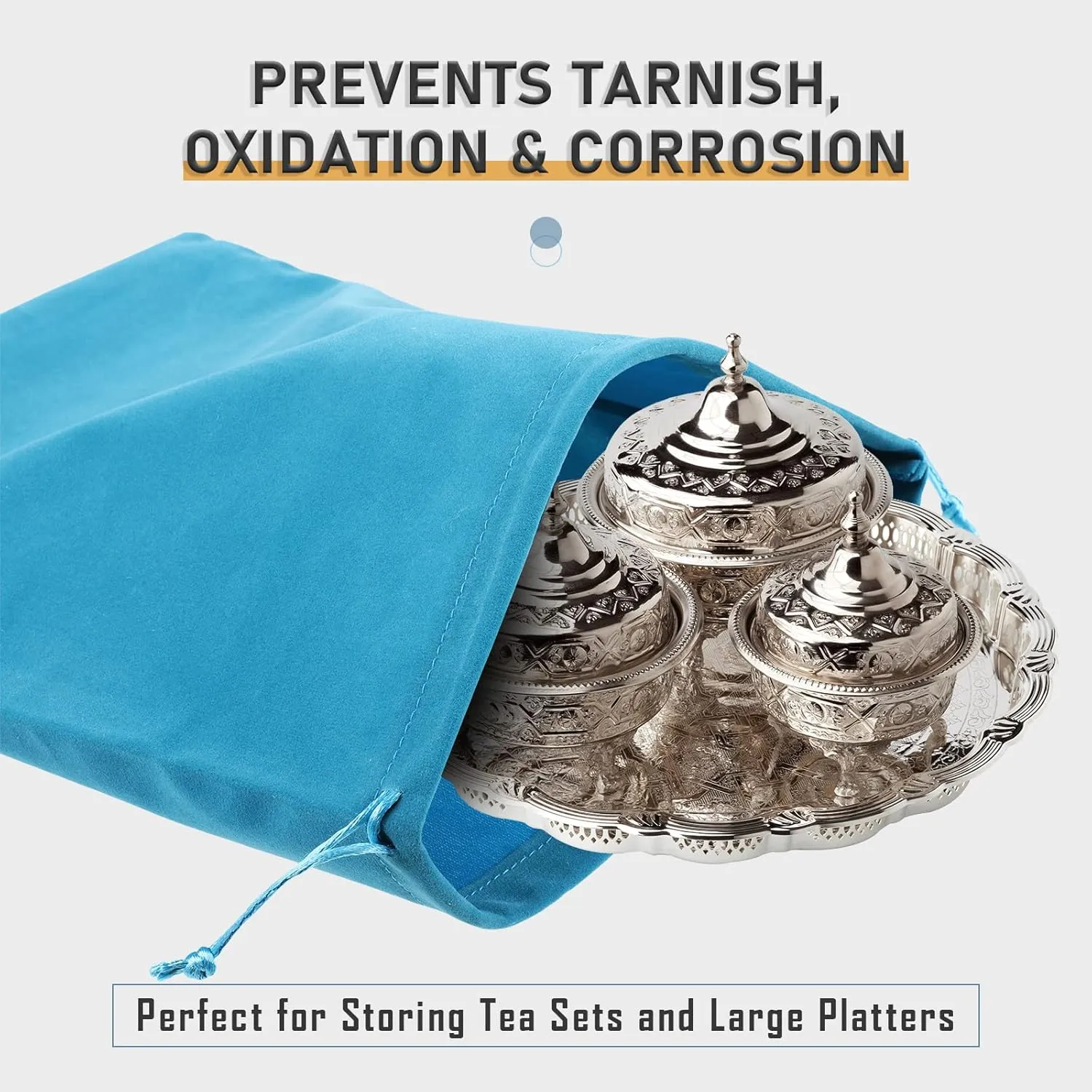 10 Pcs Silver Storage Bags, 9 x 11.8 Inch Fabric Cloth Anti Tarnish Bags for Silver Jewelry Silverware Protection Flatware Silverplate Tarnish Cleaning(Blue)