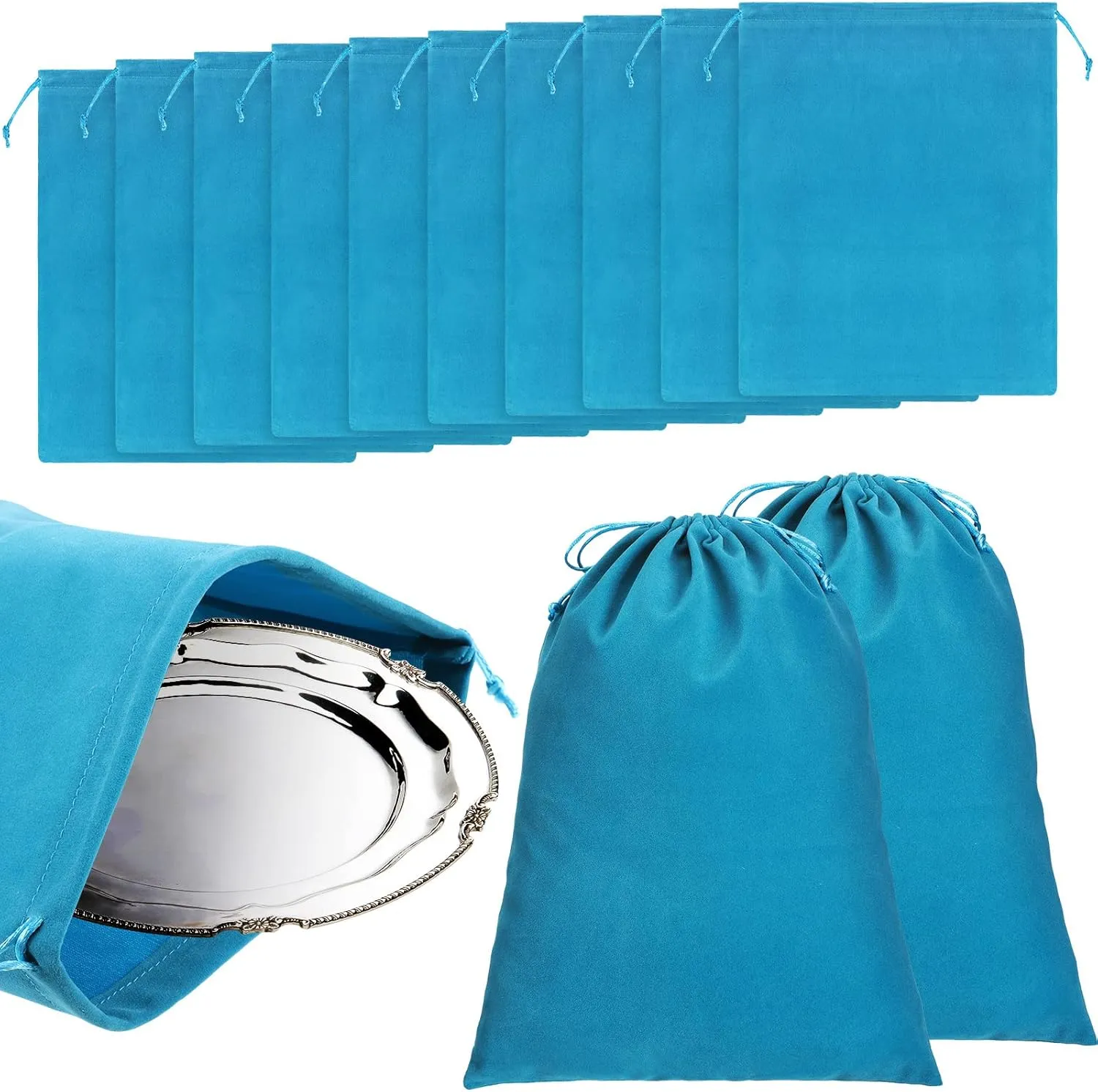 10 Pcs Silver Storage Bags, 9 x 11.8 Inch Fabric Cloth Anti Tarnish Bags for Silver Jewelry Silverware Protection Flatware Silverplate Tarnish Cleaning(Blue)