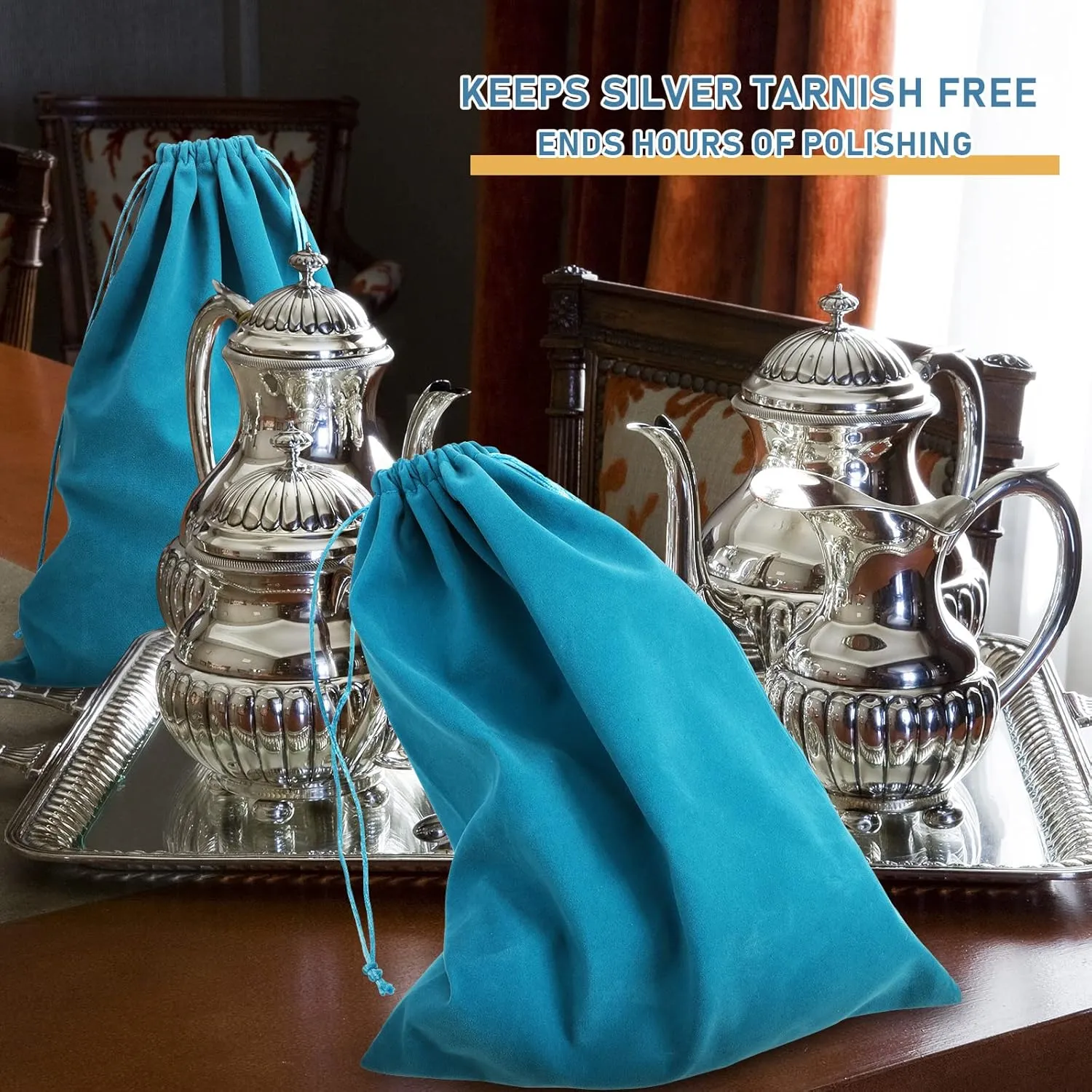 10 Pcs Silver Storage Bags, 9 x 11.8 Inch Fabric Cloth Anti Tarnish Bags for Silver Jewelry Silverware Protection Flatware Silverplate Tarnish Cleaning(Blue)