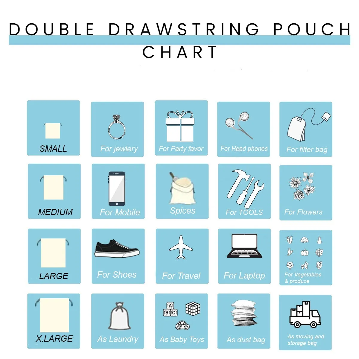 100% Cotton Double Drawstring Pouch for everyday use
