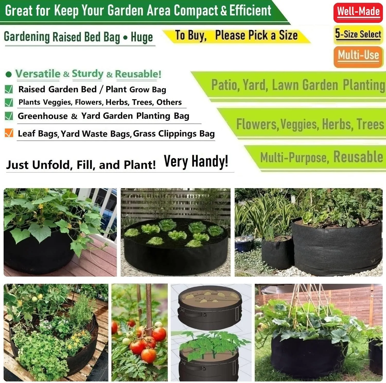100 Gallon Large Raised Garden Bed Bag (40x20 inch) Big Garden Bag Sturdy Plant Grow Bag for Potato Planter,Herb Veggies,Tomato Planter Bag,Flower Bed,Yard Waste Bag,Lawn Debris Bag,Leaf Bag W/ Gloves