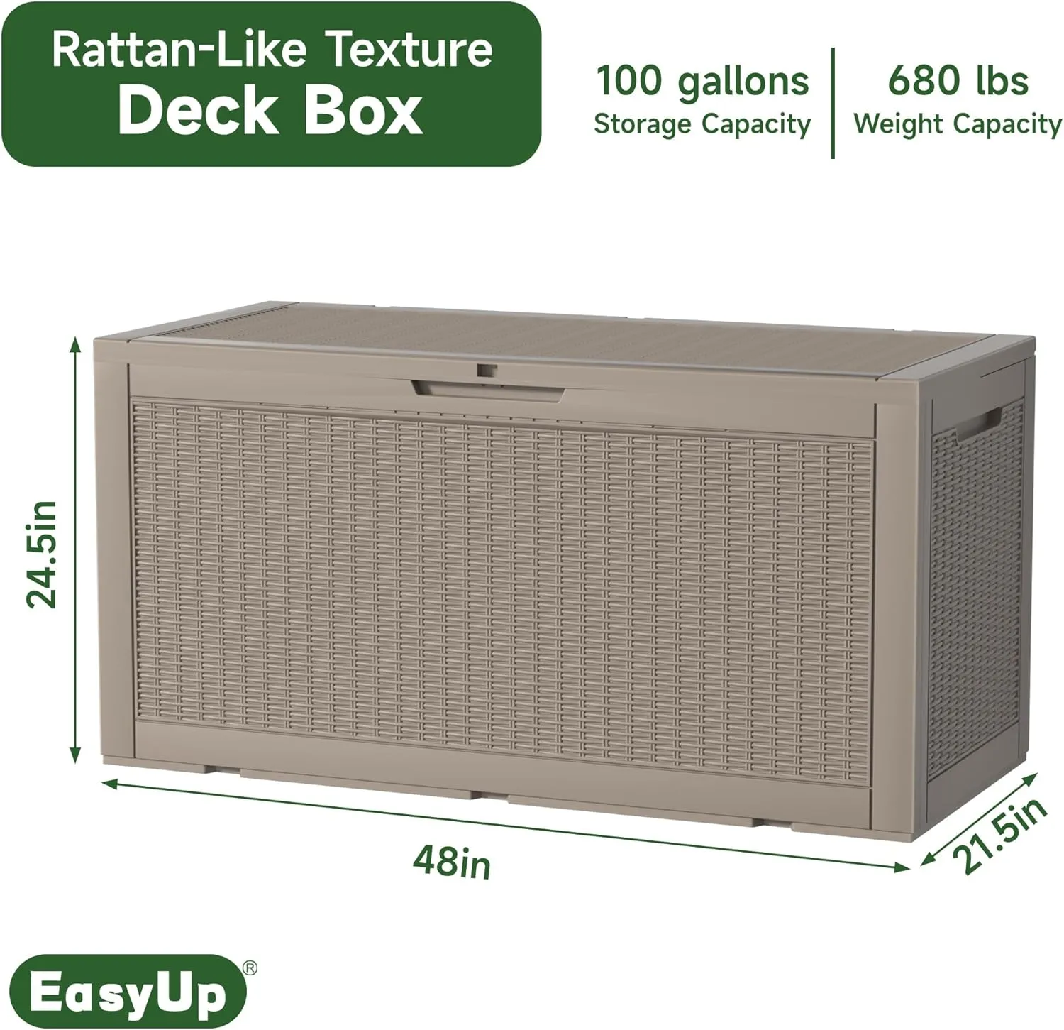 100 Gallon Outdoor Storage Box Waterproof, UV Resistant Resin Deck Box with Hydraulic Rod, Reinforced Stability for Patio, Garden, Rattan Beige