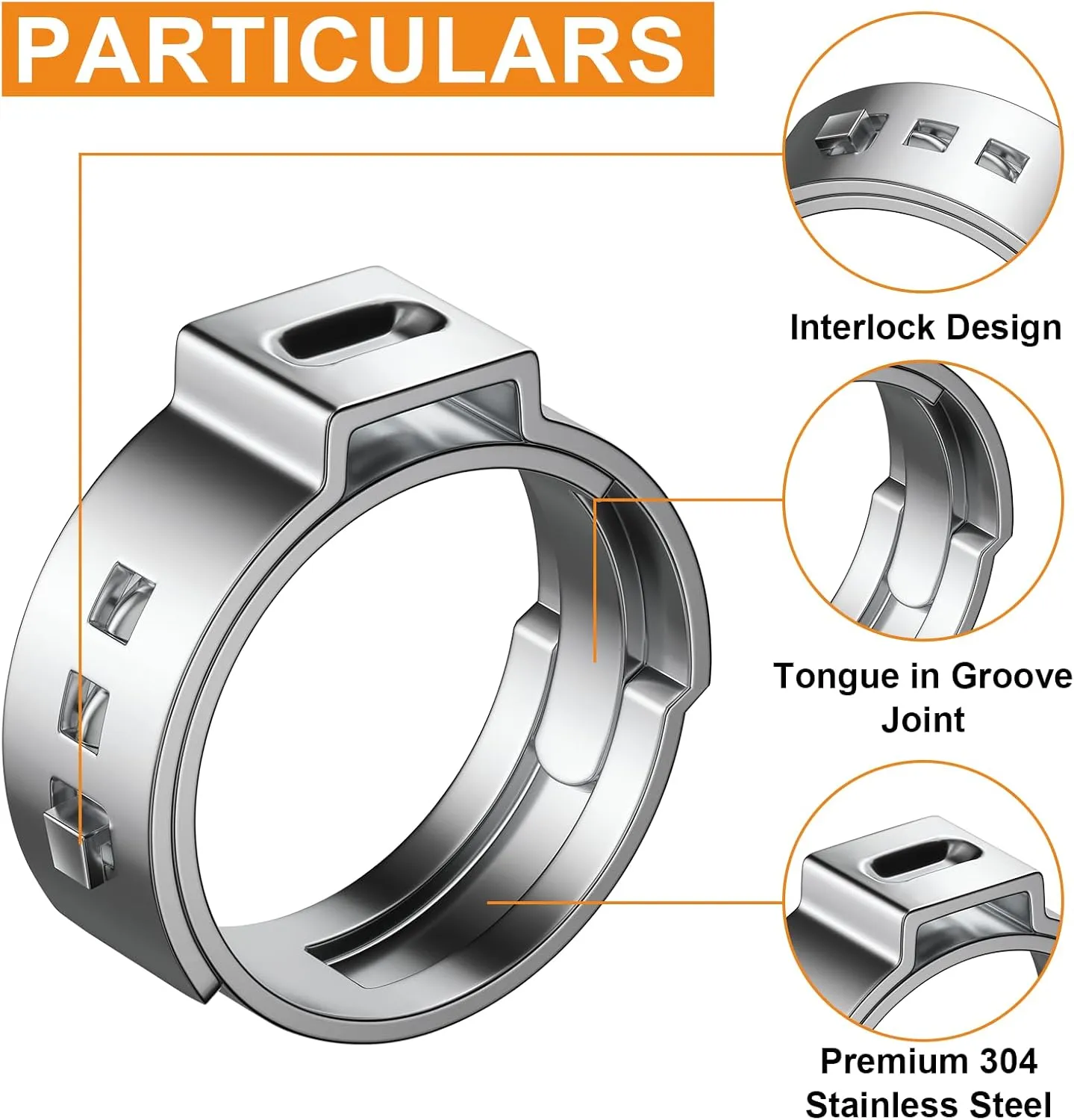 100 PCS 1 Inch PEX Cinch Clamp Rings, 304 Stainless Steel Single Ear Hose Clamps for Plumbing and Pipe Fitting Connections, PEX tubing Pipe Fitting by RTHIEAI