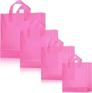 100 Pcs Frosted Plastic Gift Bags with Handles for Small Business Clear Shopping Bags with Cardboard Bottom,4 Sizes