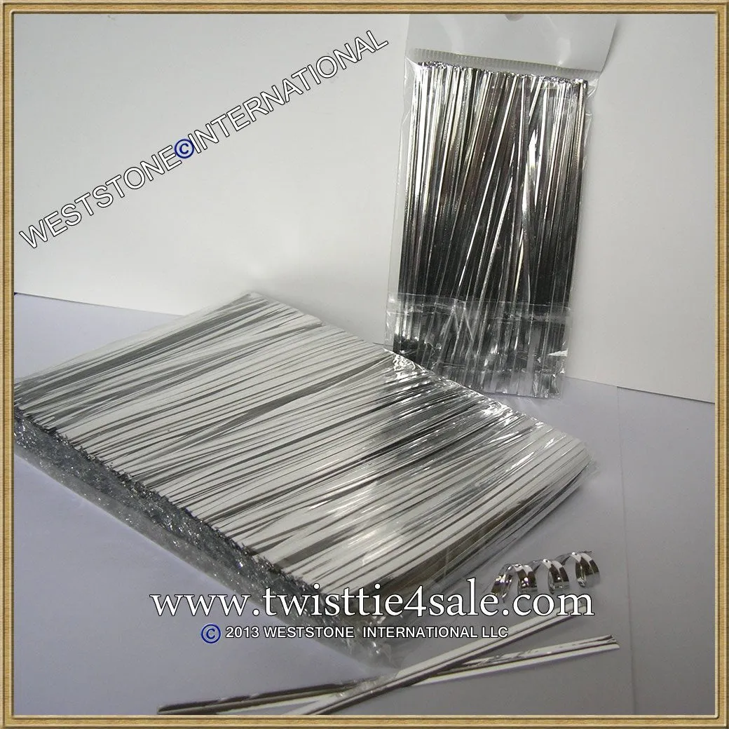 1000 pcs 3 in Silver metallic twist ties for cello bags
