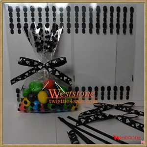 100pcs 4"x6" Polka Dot Black Gift Bag   Black Twist Ties for Halloween