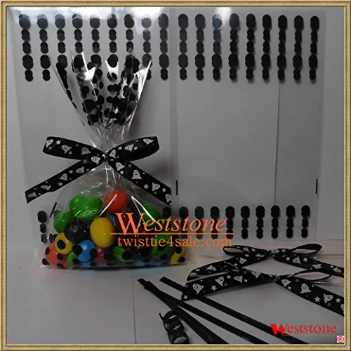 100pcs 4"x6" Polka Dot Black Gift Bag   Black Twist Ties for Halloween