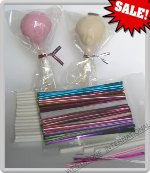 100pcs 6" Lollipop Stick, 100 pcs Poly Bag,  100pcs Twist Tie for cake pops