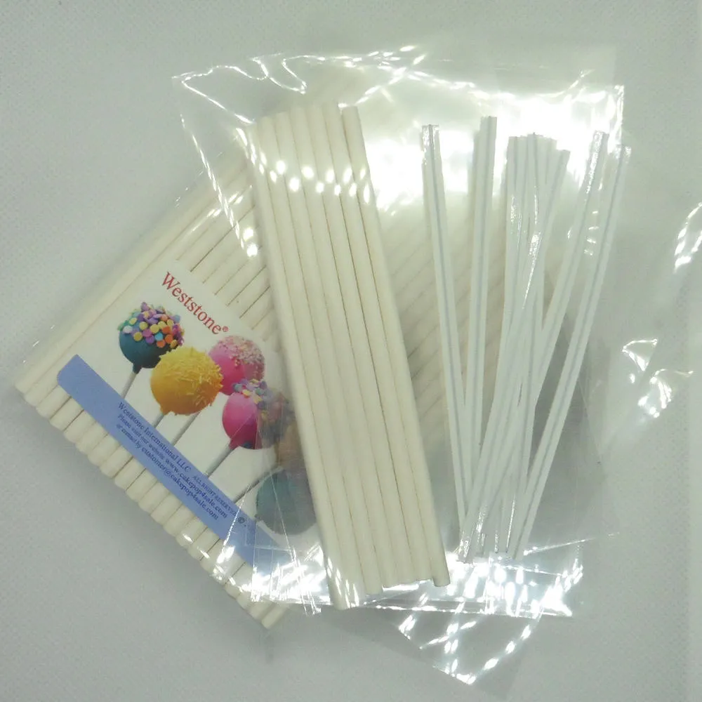 100pcs 6" Lollipop Stick, 100 pcs Poly Bag,  100pcs White Twist Tie for parties