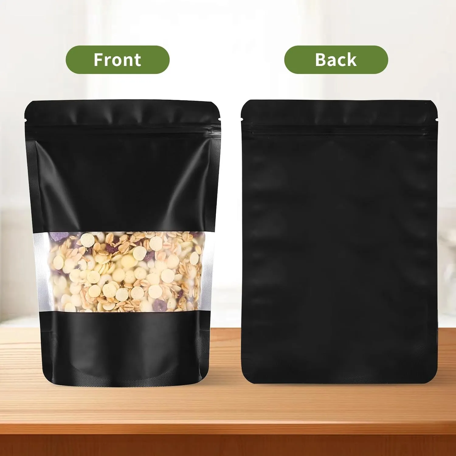 100Pcs 6x9 Inch Smell Proof Bags Stand Up Pouches Resealable Mylar Clear Bags with Window and Zipper Food Storage Coffee Snacks Baked Food Packaging for Small Business (Black)