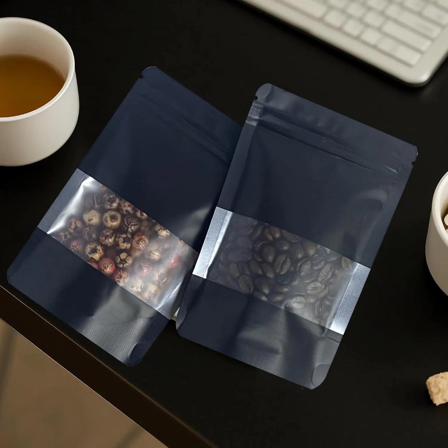 100Pcs 6x9 Inch Smell Proof Bags Stand Up Pouches Resealable Mylar Clear Bags with Window and Zipper Food Storage Coffee Snacks Baked Food Packaging for Small Business (Black)