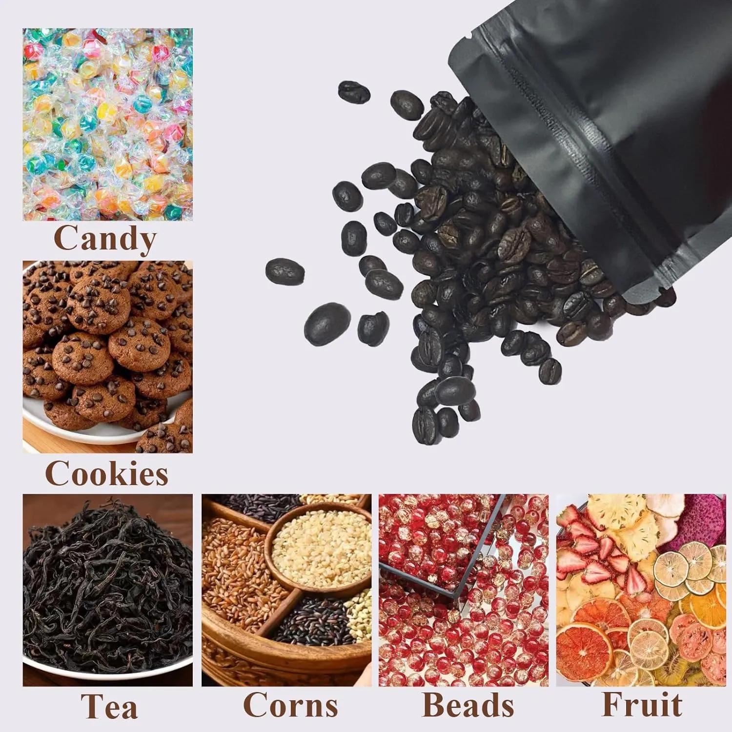 100Pcs 6x9 Inch Smell Proof Bags Stand Up Pouches Resealable Mylar Clear Bags with Window and Zipper Food Storage Coffee Snacks Baked Food Packaging for Small Business (Black)