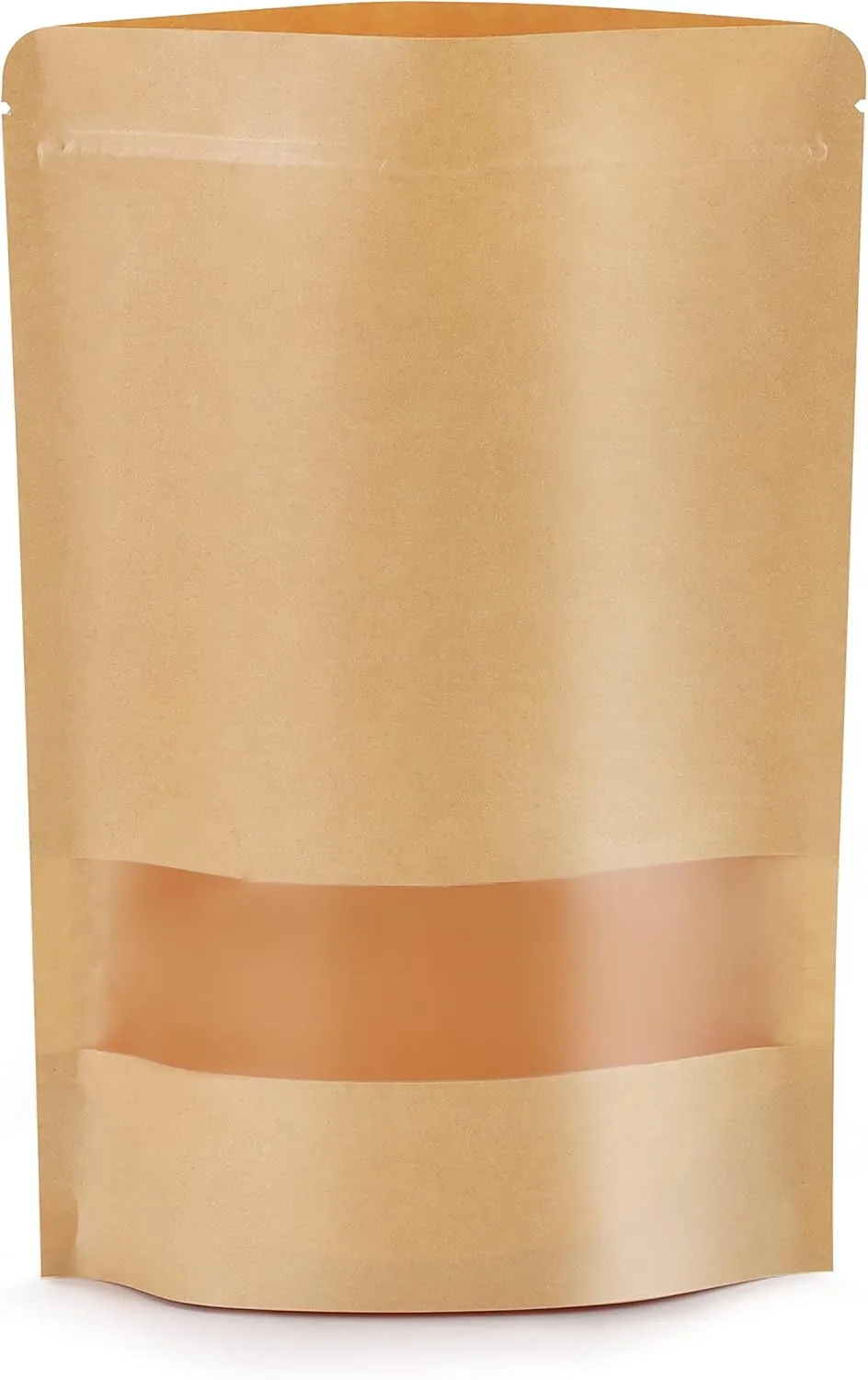 100pcs Kraft Bags with Window 7.1x10 Inches Brown Reusable Sealable Zip Lock Food Storage Stand up Paper Pouches for Home or Business