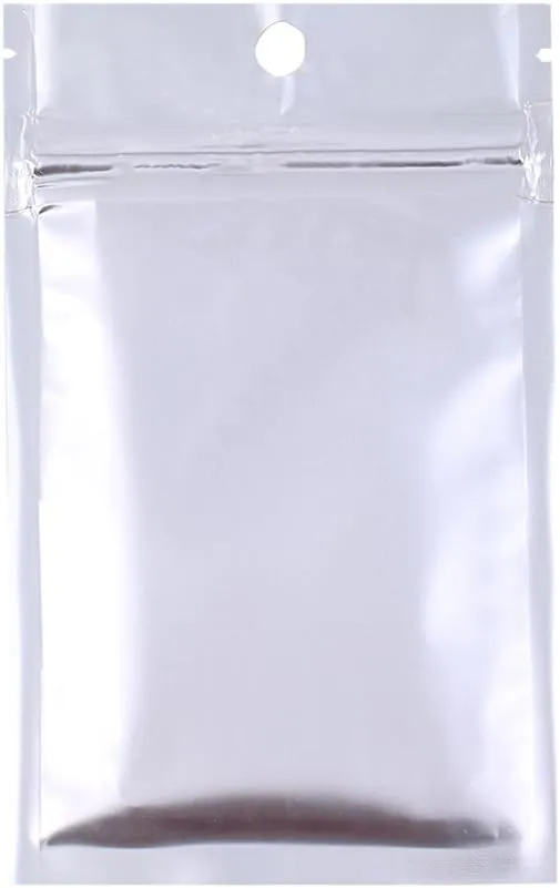 100PCS Matte Clear/Blue/Silver Metallic Mylar Foil Flat Zip Top Bags 9.5x17cm (3.7x6.7")