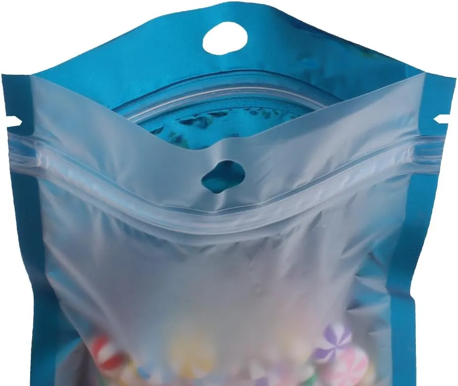 100PCS Matte Clear/Blue/Silver Metallic Mylar Foil Flat Zip Top Bags 9.5x17cm (3.7x6.7")