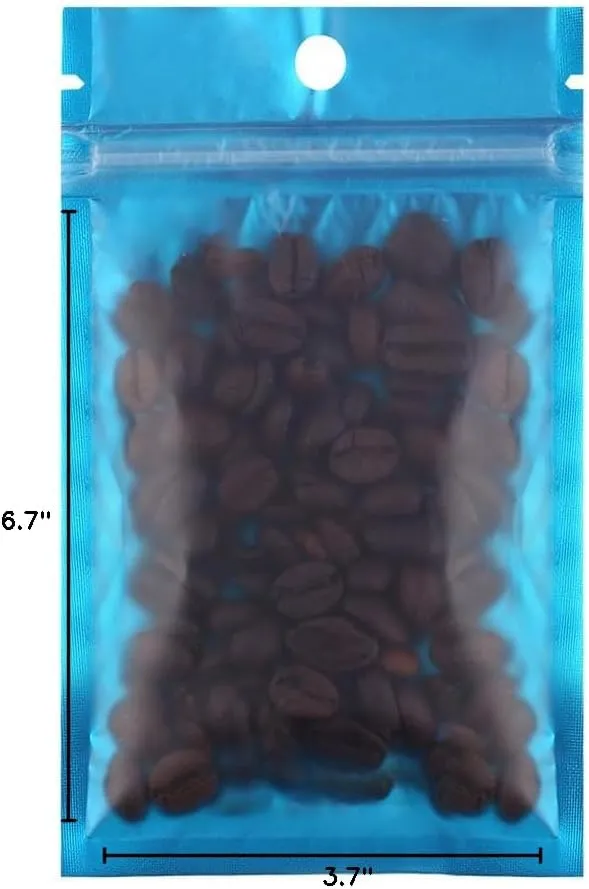100PCS Matte Clear/Blue/Silver Metallic Mylar Foil Flat Zip Top Bags 9.5x17cm (3.7x6.7")