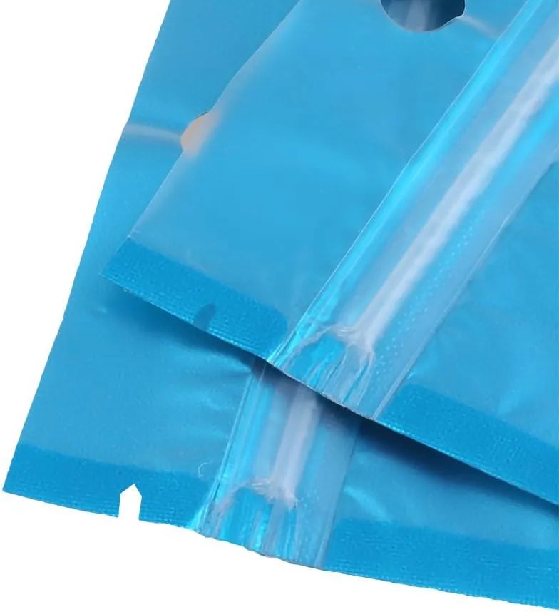 100PCS Matte Clear/Blue/Silver Metallic Mylar Foil Flat Zip Top Bags 9.5x17cm (3.7x6.7")