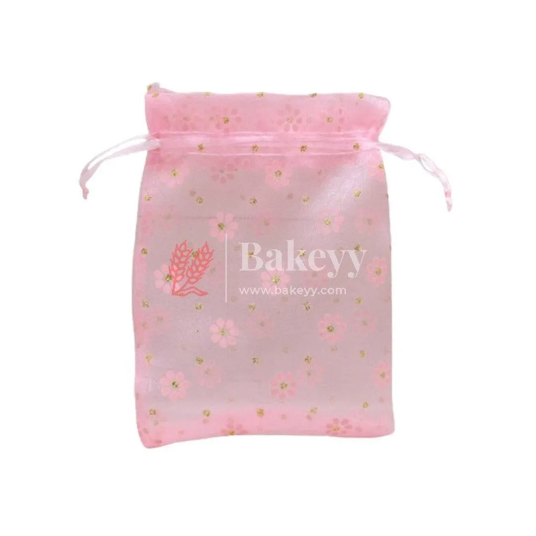 10x14 CM | Big Polka Dots Organza Potli Bags | Pack of 100 | Light Pink Color | Candy Bag