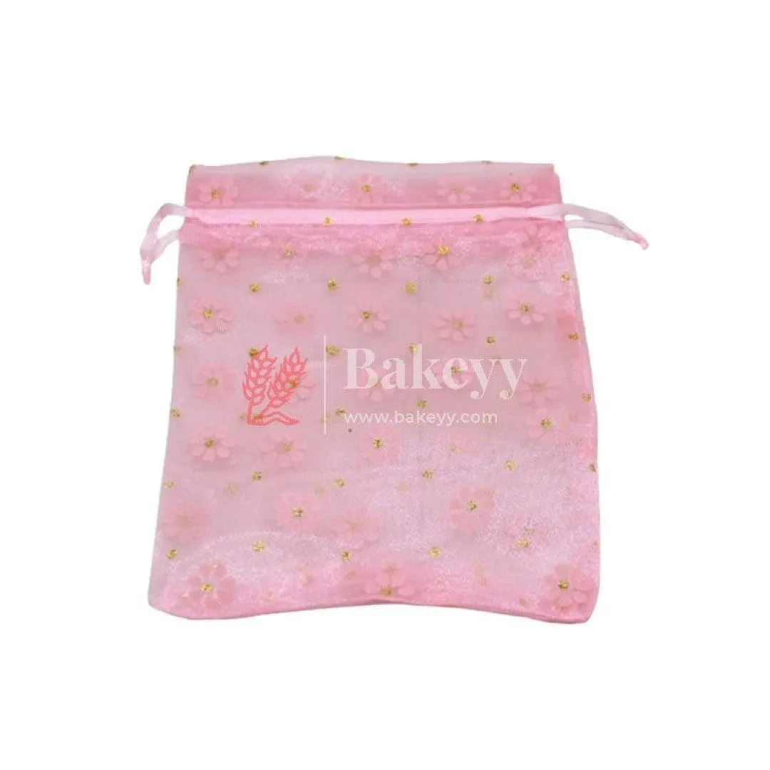10x14 CM | Big Polka Dots Organza Potli Bags | Pack of 100 | Light Pink Color | Candy Bag