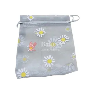 10x14 CM | Floral Designs Organza Potli Bags | Pack of 100 | Grey Color | Candy Bag