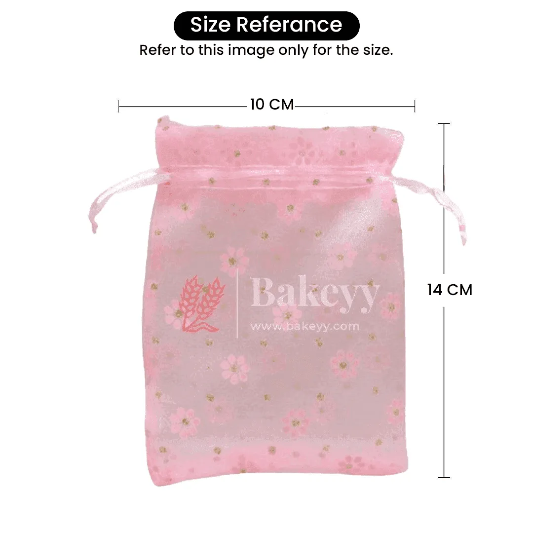 10x14 CM | Floral Designs Organza Potli Bags | Pack of 100 | White Color | Candy Bag