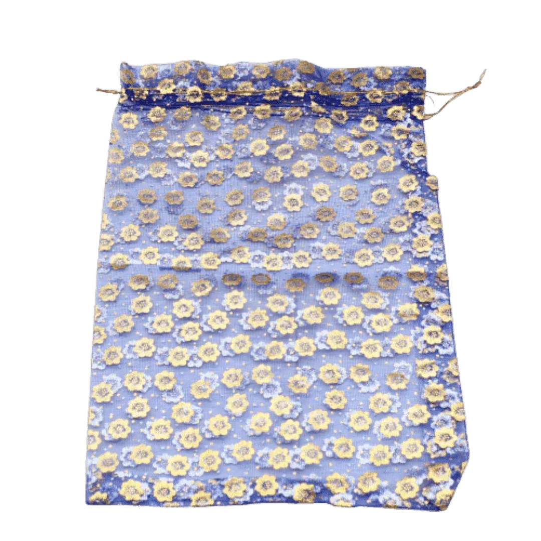 10x14 cm | Printed Organza Potli Bags | Pack of 70 |Blue Colour | Candy Bag |