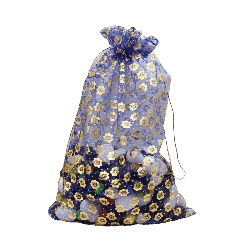 10x14 cm | Printed Organza Potli Bags | Pack of 70 |Blue Colour | Candy Bag |