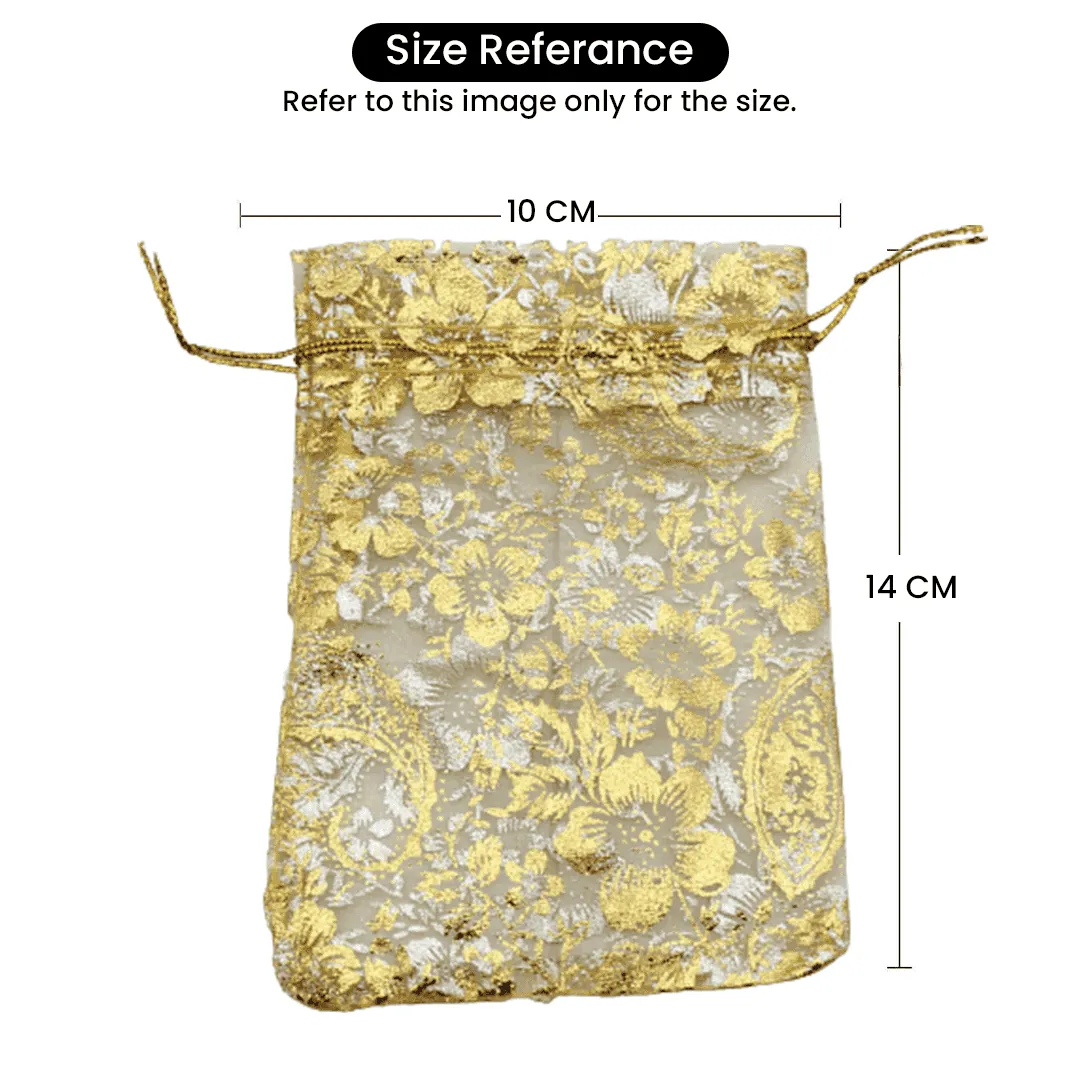 10x14 CM | Printed Organza Potli Bags | Pack of 70 | Sky Blue Colour | Candy Bag