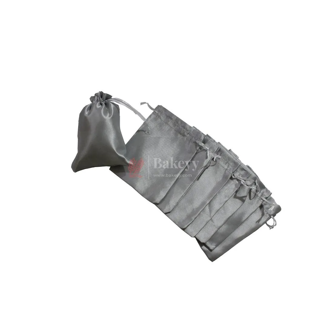 10x14 cm | Satin Potli Bags| Gray Colour | Elegant Drawstring Pouches| for Gifting and Storage|