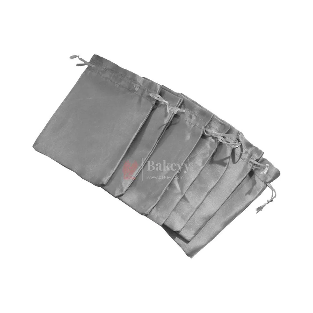 10x14 cm | Satin Potli Bags| Gray Colour | Elegant Drawstring Pouches| for Gifting and Storage|