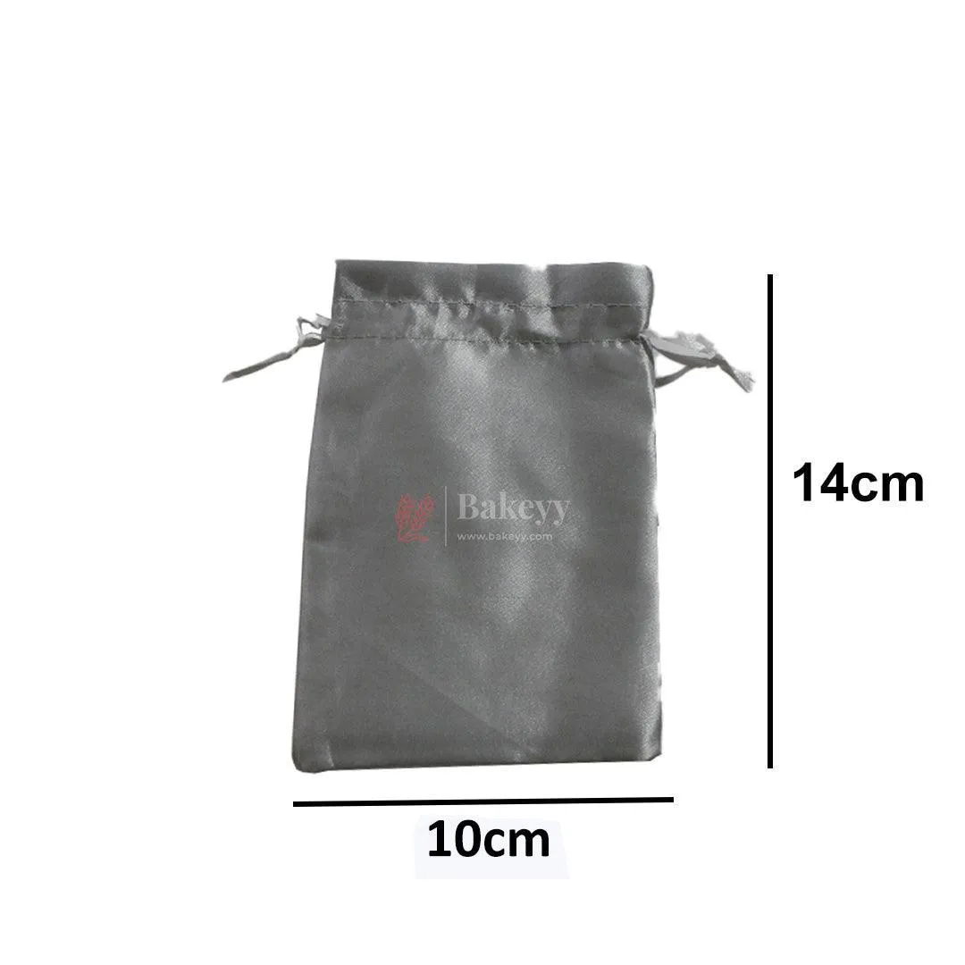 10x14 cm | Satin Potli Bags| Gray Colour | Elegant Drawstring Pouches| for Gifting and Storage|