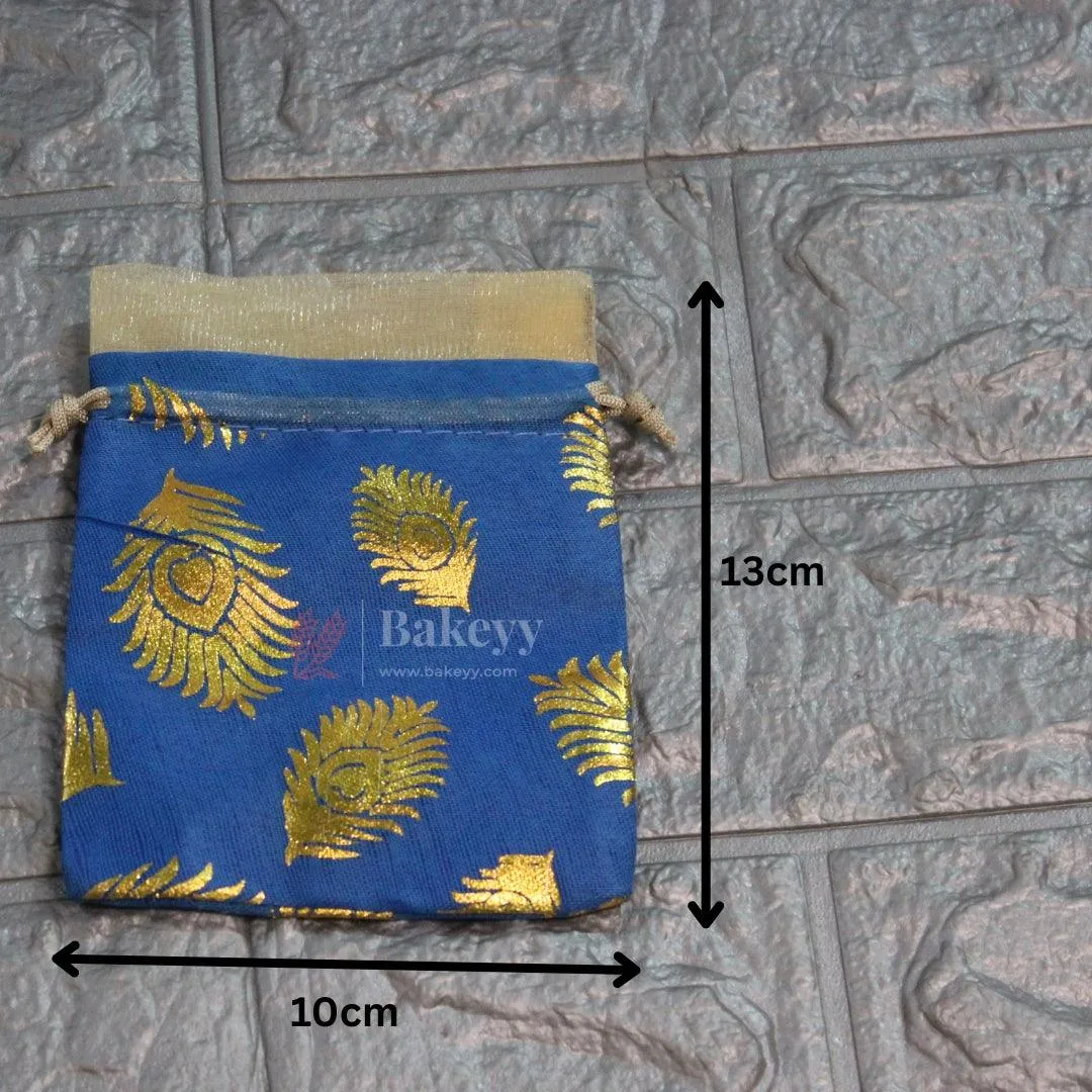 13x10cm| Blue Cotton Silk Potli Bag | Perfect for Gifting - Jewellery, Small Items| Pack of 25