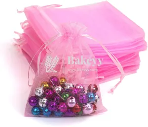 13x18 CM | Organza Potli Bags | Pink Colour | Candy Bag| Pack of 50