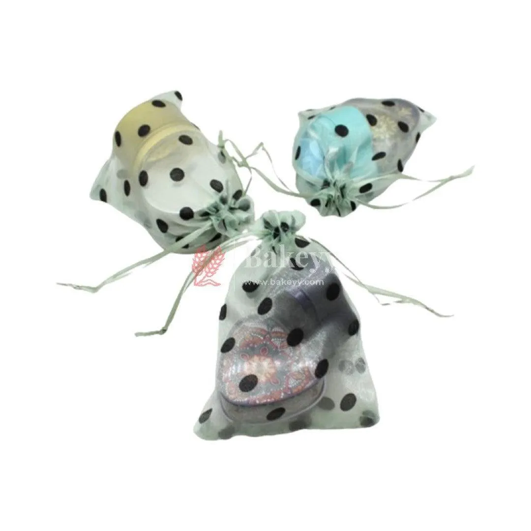 13x18 CM | Polka Dots Organza Potli Bags | Pack of 100 | Light Blue Color | Candy Bag