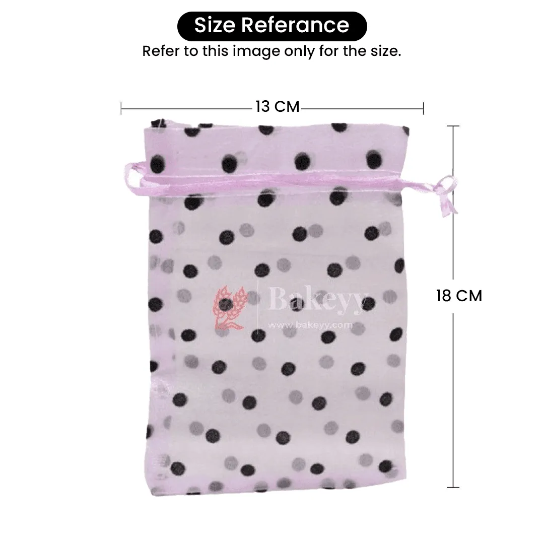 13x18 CM | Polka Dots Organza Potli Bags | Pack of 100 | Light Blue Color | Candy Bag
