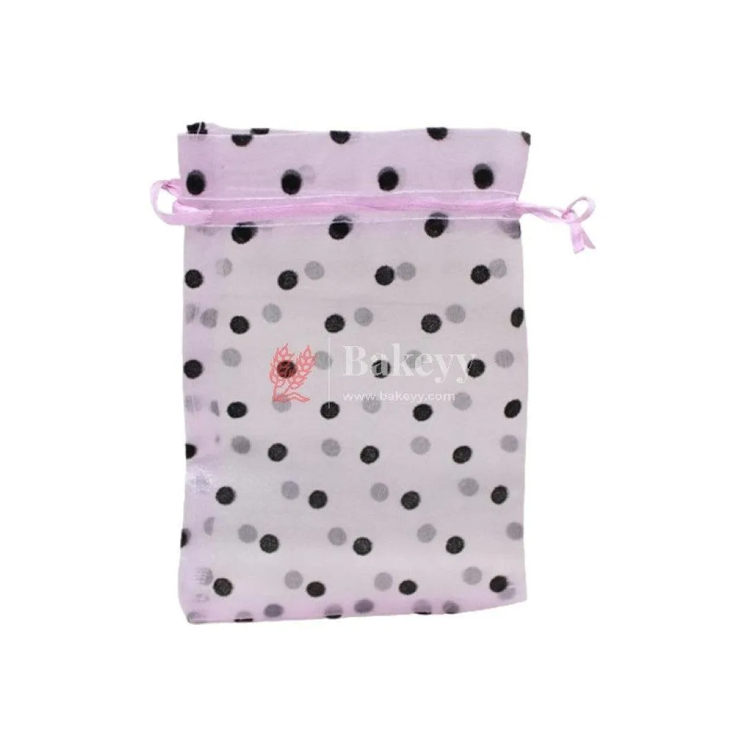13x18 CM | Polka Dots Organza Potli Bags | Pack of 100 | Light Pink Color | Candy Bag