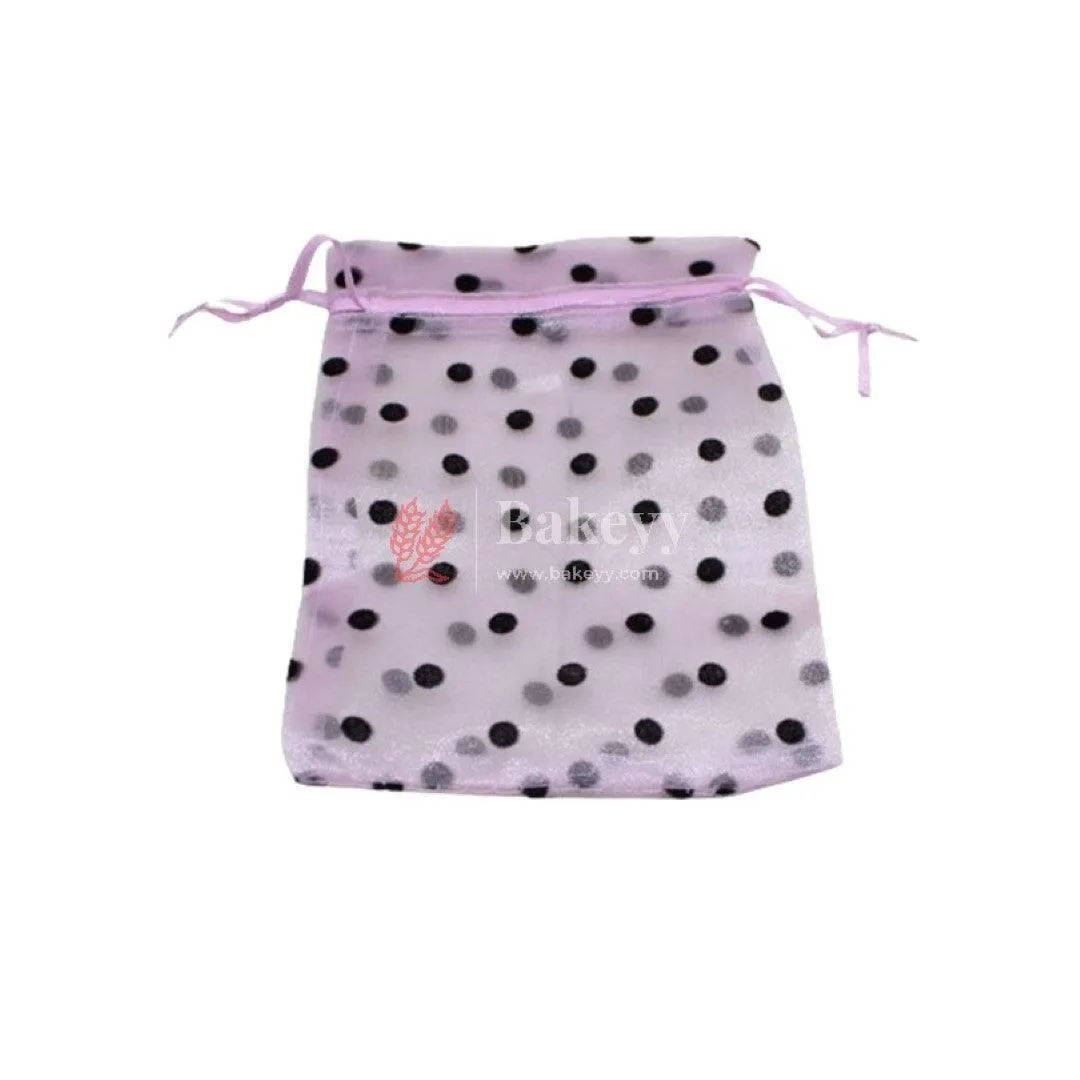 13x18 CM | Polka Dots Organza Potli Bags | Pack of 100 | Light Pink Color | Candy Bag