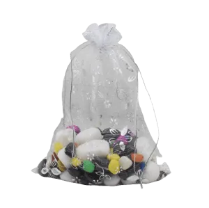 13x18 CM | Printed Organza Potli Bags | Pack of 70 | White Colour | Candy Bag