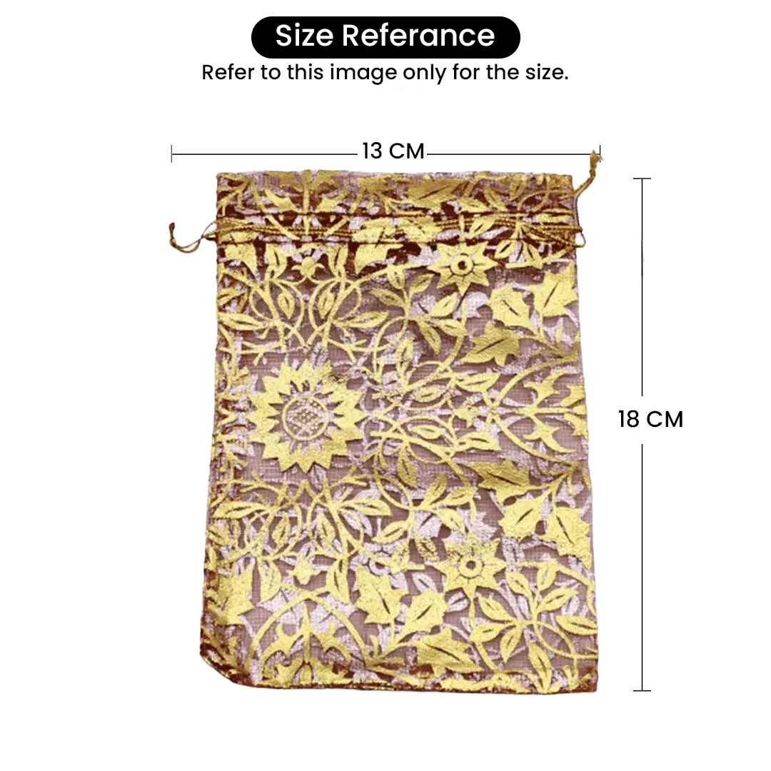 13x18 CM | Printed Organza Potli Bags | Pack of 70 | White Colour | Candy Bag
