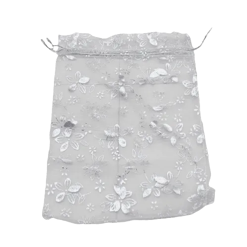 13x18 CM | Printed Organza Potli Bags | Pack of 70 | White Colour | Candy Bag