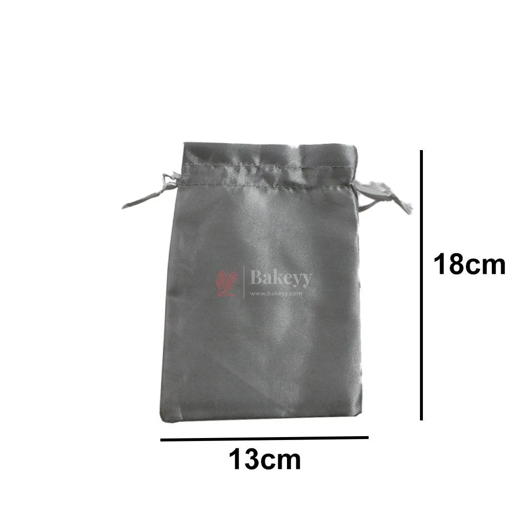 13x18 cm | Satin Potli Bags| Gray Colour | Elegant Drawstring Pouches| for Gifting and Storage|