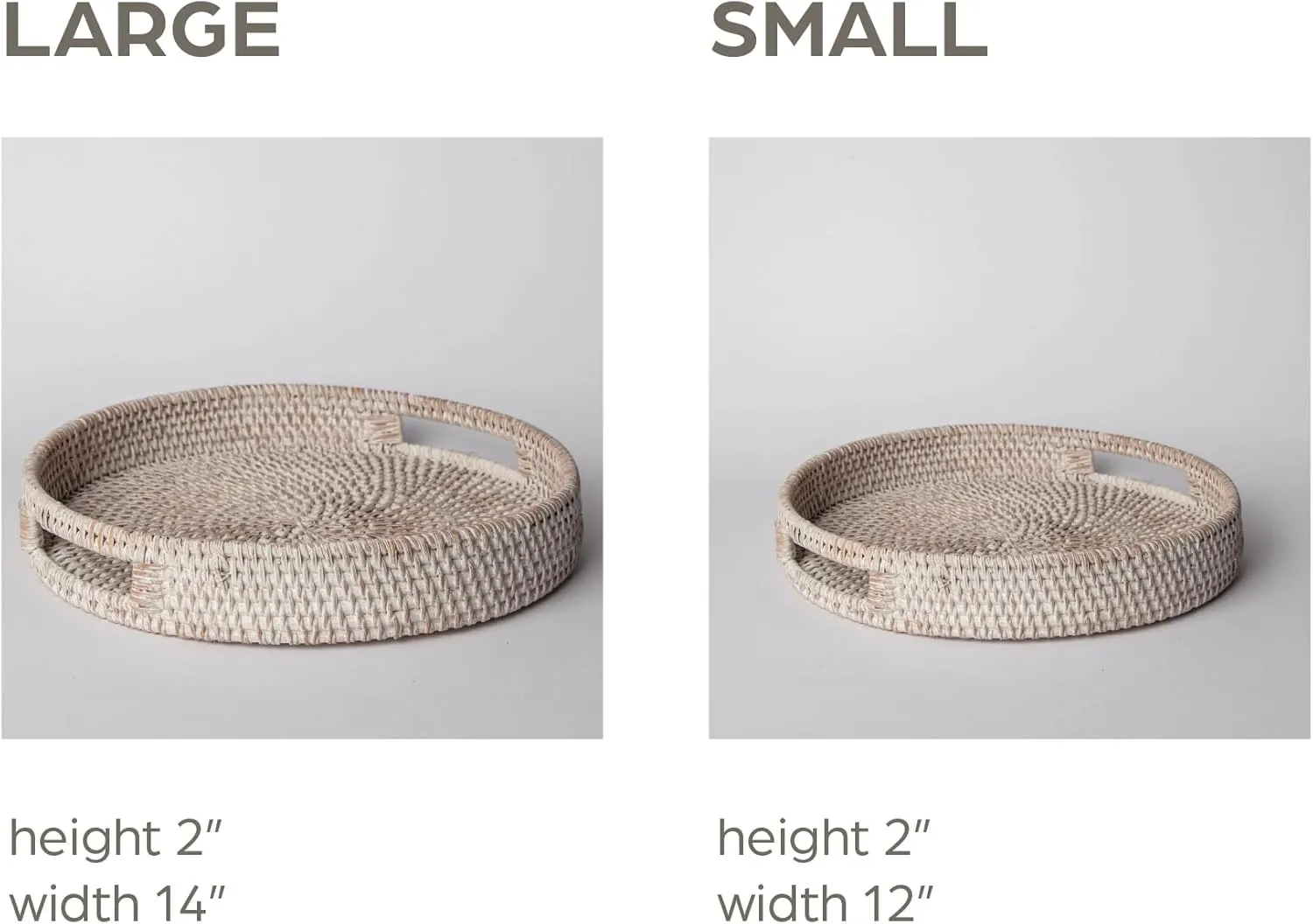 14 inch Round Rattan Serving Tray - Modern Woven Tray w/Handles for Dining Table, Livingroom, Patio Decor - Stylish Rattan Tray for Serving Fruits, Breakfast - Ideal for Coffee Table