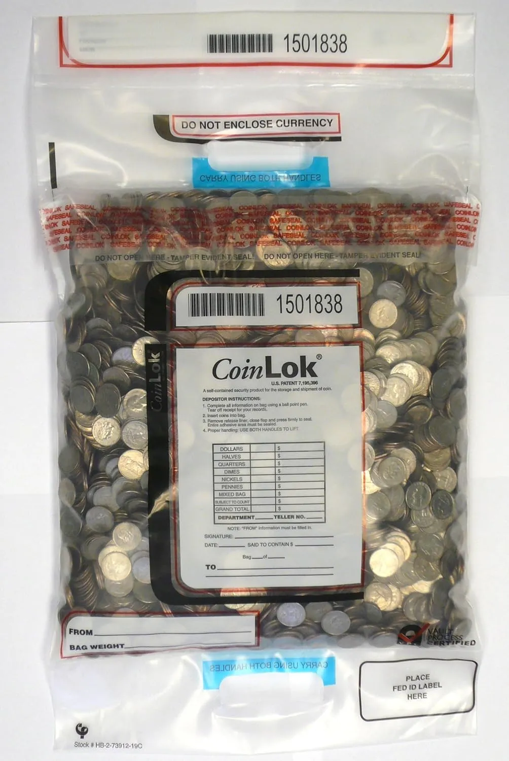 14.5 x 25 CoinLok, Clear, Dual Handle 50 Deposit Bags